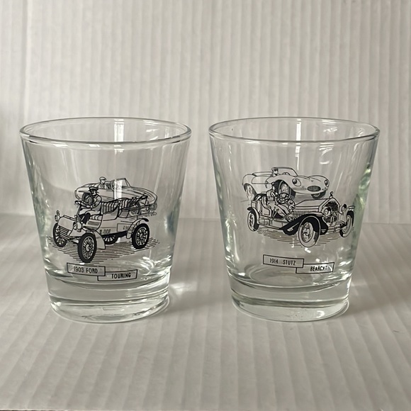 4 Vintage Car Glasses 1903 Ford Touring Mercedes SL Jaguar 1914 Stutz Bearcat - Picture 2 of 8